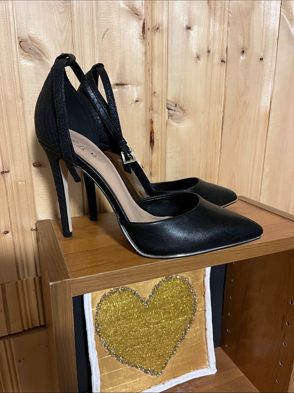 Call It Spring Black Pointed-Toe Stiletto Pumps with Ankle Strap